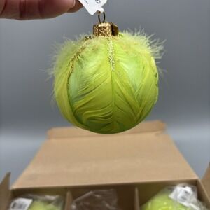 Department 56‎ Ball With Feathers Glass Ornaments Set Of 5 Lime Green